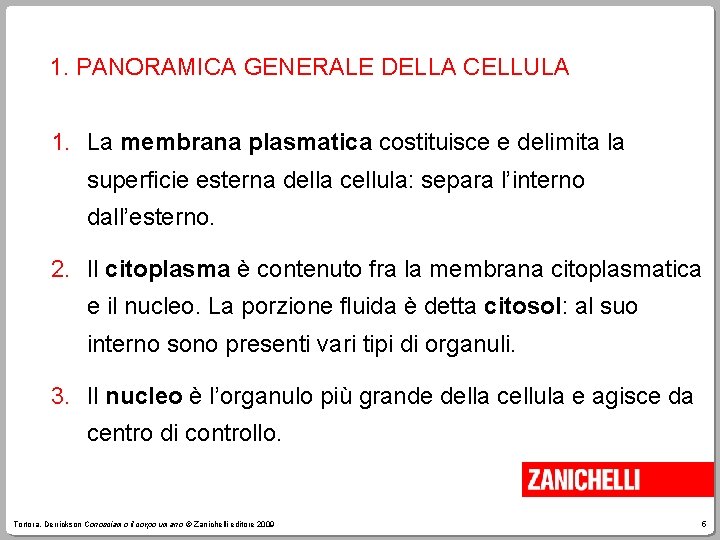 1. PANORAMICA GENERALE DELLA CELLULA 1. La membrana plasmatica costituisce e delimita la superficie