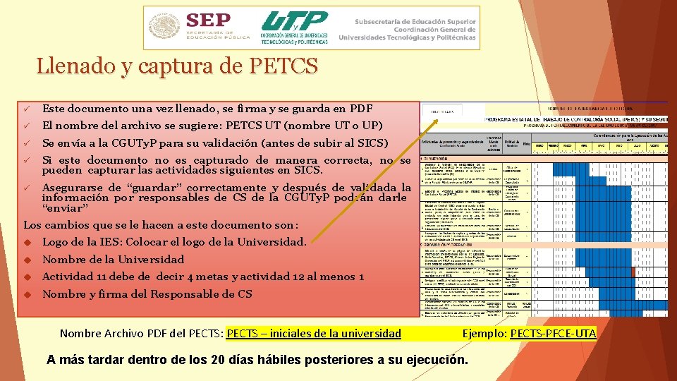 Llenado y captura de PETCS ü Este documento una vez llenado, se firma y