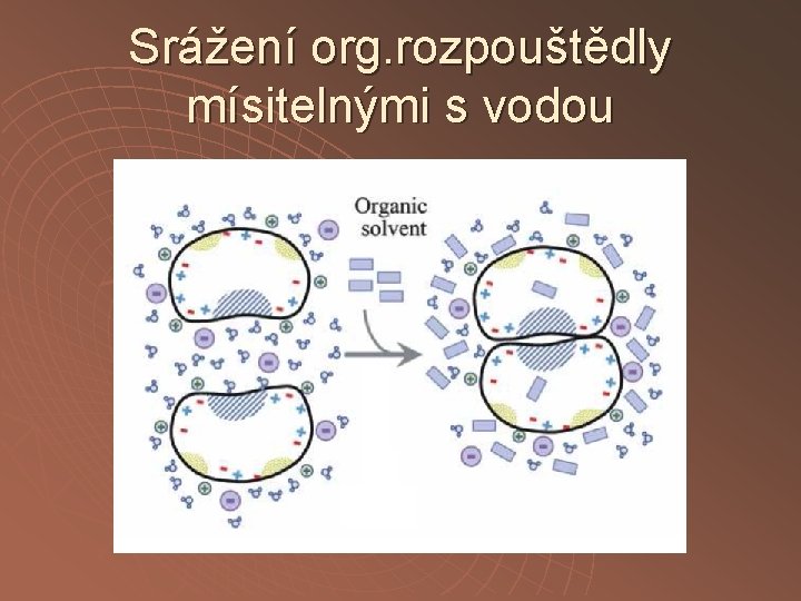 Srážení org. rozpouštědly mísitelnými s vodou 