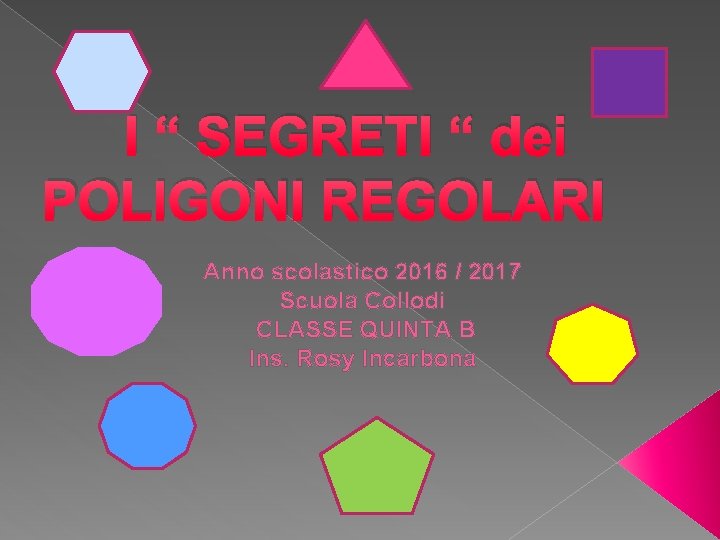 I “ SEGRETI “ dei POLIGONI REGOLARI Anno scolastico 2016 / 2017 Scuola Collodi
