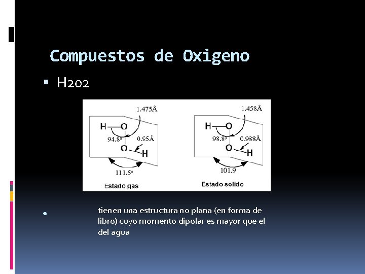 Compuestos de Oxigeno H 202 . tienen una estructura no plana (en forma Compuestos de Oxigeno H 202 . tienen una estructura no plana (en forma