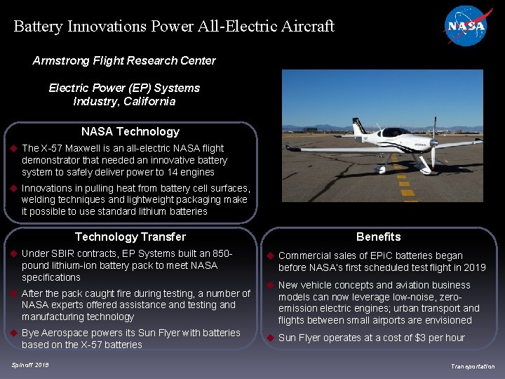 Battery Innovations Power All-Electric Aircraft Armstrong Flight Research Center Electric Power (EP) Systems Industry, Battery Innovations Power All-Electric Aircraft Armstrong Flight Research Center Electric Power (EP) Systems Industry,
