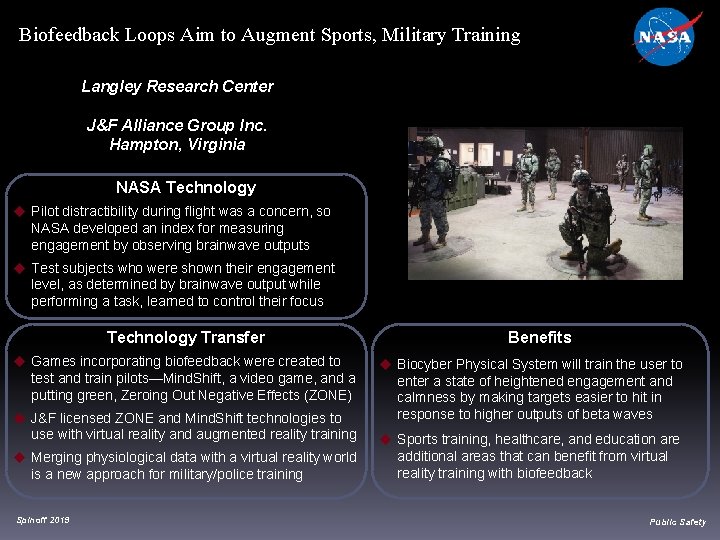 Biofeedback Loops Aim to Augment Sports, Military Training Langley Research Center J&F Alliance Group Biofeedback Loops Aim to Augment Sports, Military Training Langley Research Center J&F Alliance Group