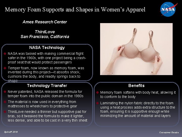 Memory Foam Supports and Shapes in Women’s Apparel Ames Research Center Third. Love San Memory Foam Supports and Shapes in Women’s Apparel Ames Research Center Third. Love San
