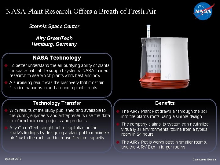 NASA Plant Research Offers a Breath of Fresh Air Stennis Space Center Airy Green. NASA Plant Research Offers a Breath of Fresh Air Stennis Space Center Airy Green.