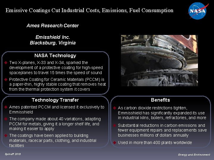 Emissive Coatings Cut Industrial Costs, Emissions, Fuel Consumption Ames Research Center Emisshield Inc. Blacksburg, Emissive Coatings Cut Industrial Costs, Emissions, Fuel Consumption Ames Research Center Emisshield Inc. Blacksburg,