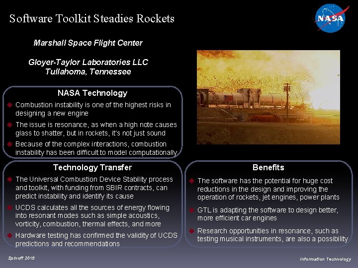 Software Toolkit Steadies Rockets Marshall Space Flight Center Gloyer-Taylor Laboratories LLC Tullahoma, Tennessee NASA Software Toolkit Steadies Rockets Marshall Space Flight Center Gloyer-Taylor Laboratories LLC Tullahoma, Tennessee NASA