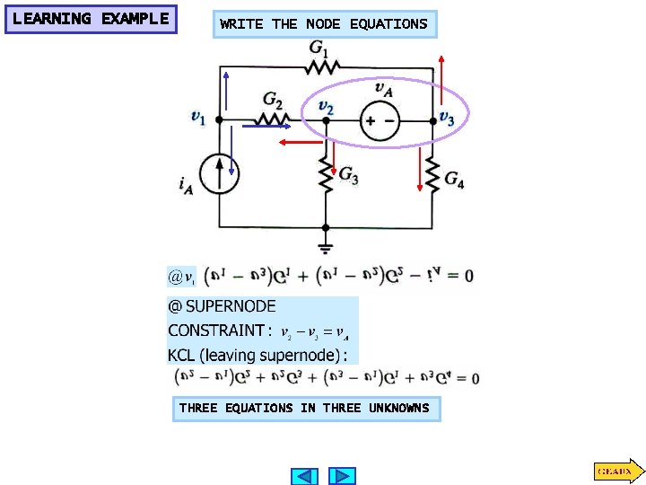 LEARNING EXAMPLE WRITE THE NODE EQUATIONS THREE EQUATIONS IN THREE UNKNOWNS 