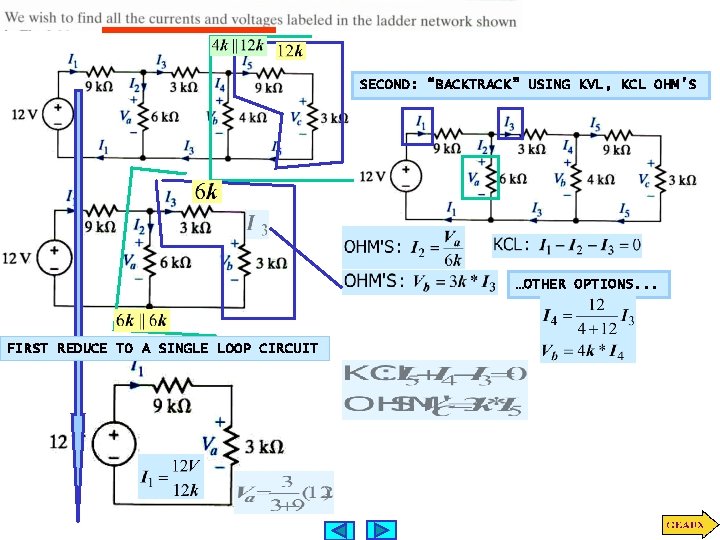 SECOND: “BACKTRACK” USING KVL, KCL OHM’S …OTHER OPTIONS. . . FIRST REDUCE TO A