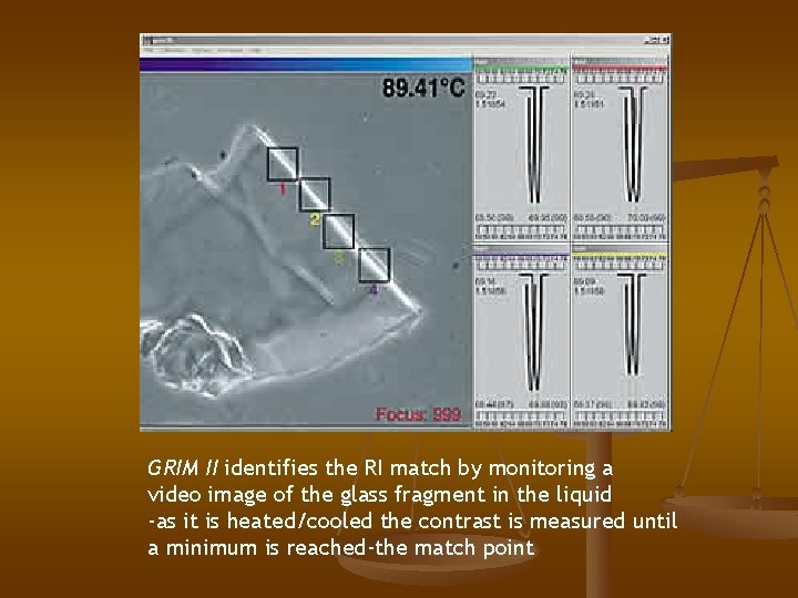 GRIM II identifies the RI match by monitoring a video image of the glass