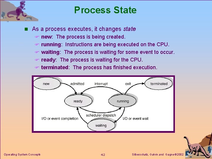 Process State n As a process executes, it changes state F new: The process Process State n As a process executes, it changes state F new: The process