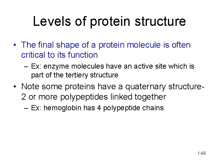 Levels of protein structure • The final shape of a protein molecule is often