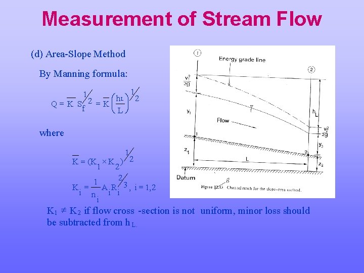 Measurement of Stream Flow (d) Area-Slope Method By Manning formula: 1 Lö 2 æ