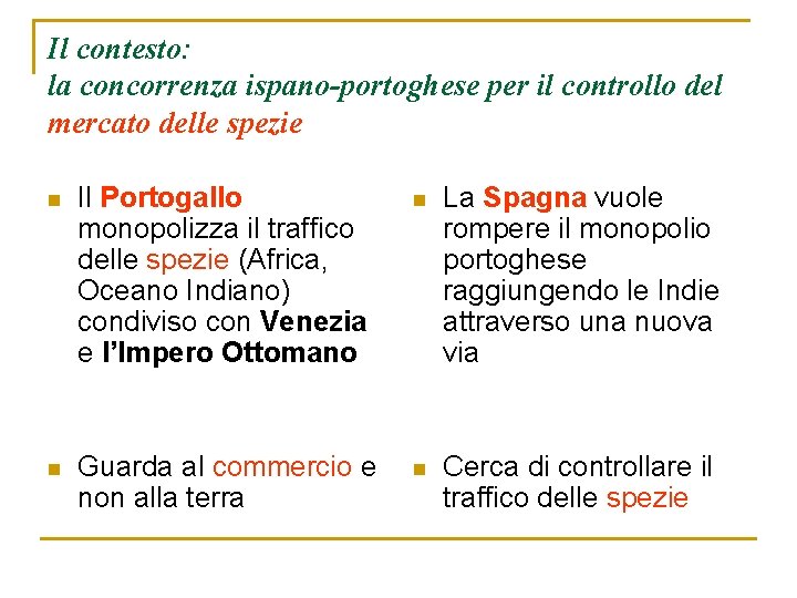 Il contesto: la concorrenza ispano-portoghese per il controllo del mercato delle spezie n Il