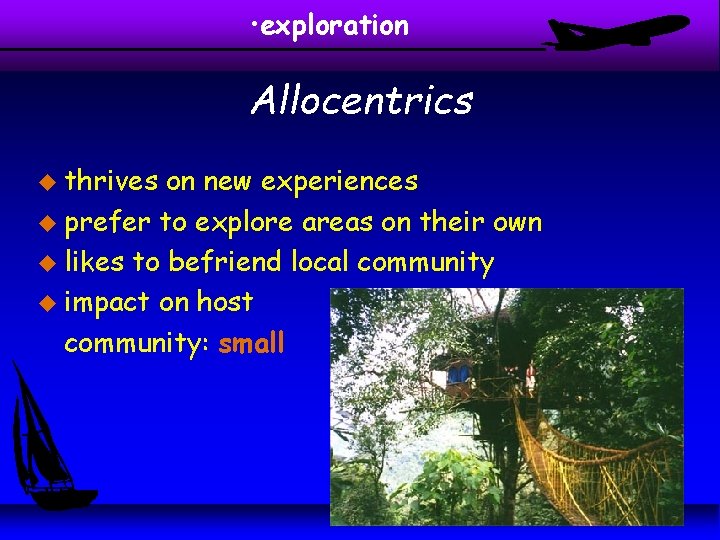 • exploration Allocentrics u thrives on new experiences u prefer to explore areas • exploration Allocentrics u thrives on new experiences u prefer to explore areas