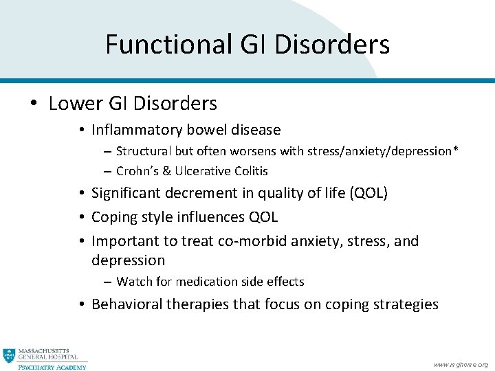 Functional GI Disorders • Lower GI Disorders • Inflammatory bowel disease – Structural but Functional GI Disorders • Lower GI Disorders • Inflammatory bowel disease – Structural but