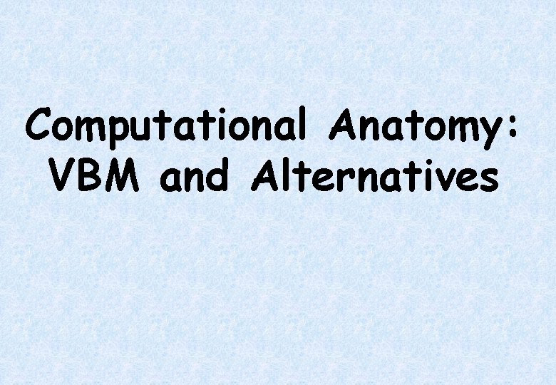 Computational Anatomy: VBM and Alternatives 