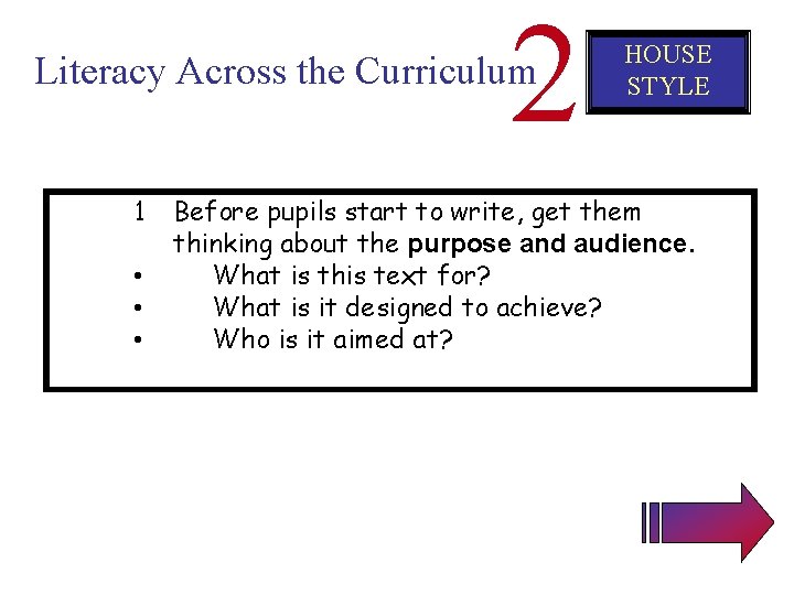 2 Literacy Across the Curriculum 1 • • • HOUSE STYLE Before pupils start