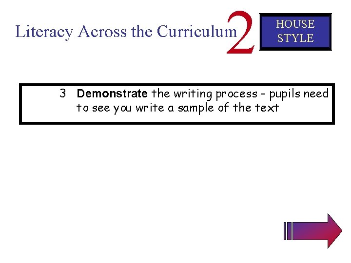 2 Literacy Across the Curriculum HOUSE STYLE 3 Demonstrate the writing process – pupils