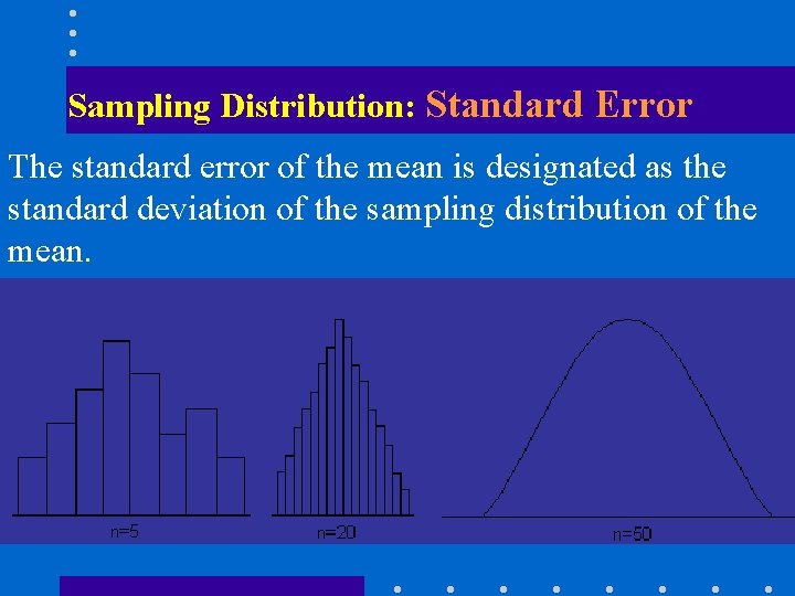 Sampling Distribution: Standard Error The standard error of the mean is designated as the