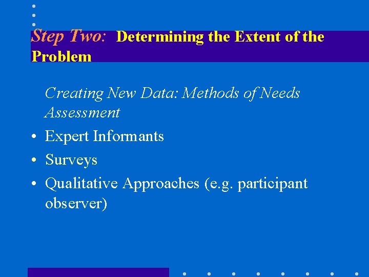Step Two: Determining the Extent of the Problem Creating New Data: Methods of Needs