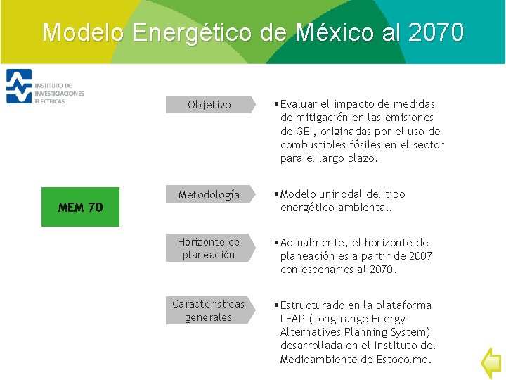 Modelo Energético de México al 2070 Objetivo MEM 70 § Evaluar el impacto de