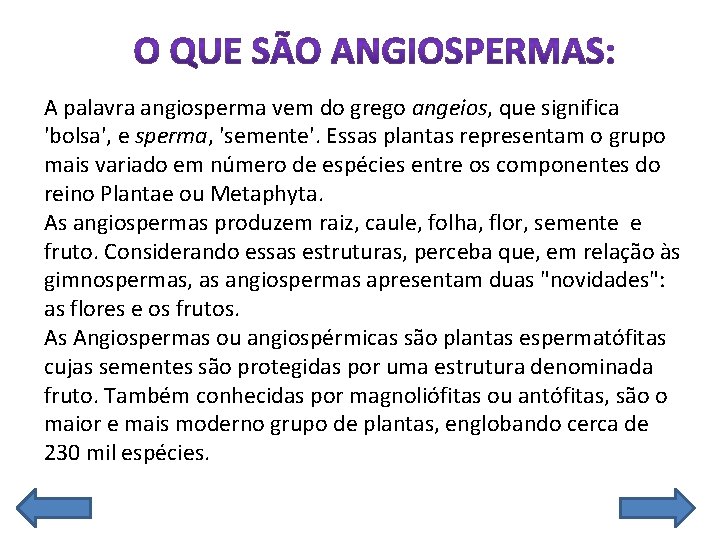  A palavra angiosperma vem do grego angeios, que significa 'bolsa', e sperma, 'semente'.