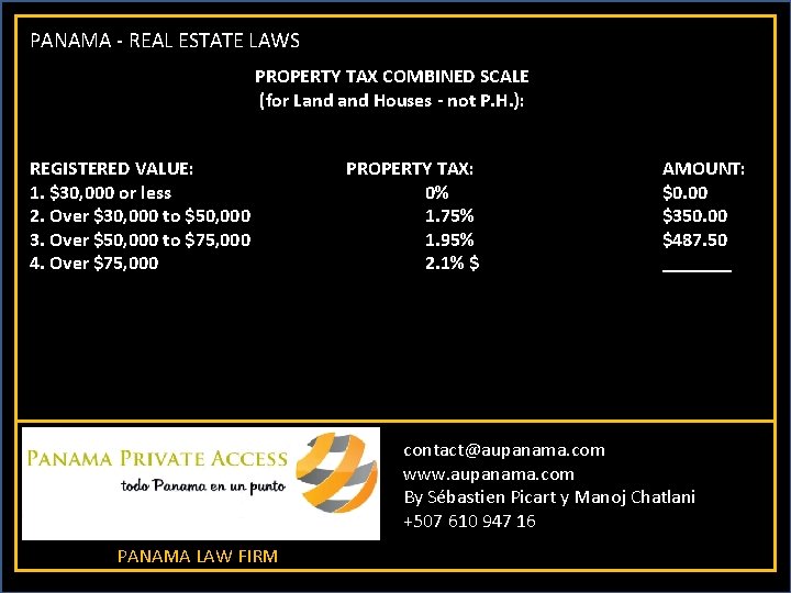 PANAMA - REAL ESTATE LAWS PROPERTY TAX COMBINED SCALE (for Land Houses - not