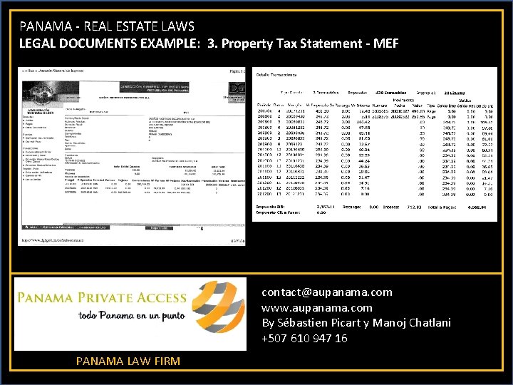 PANAMA - REAL ESTATE LAWS LEGAL DOCUMENTS EXAMPLE: 3. Property Tax Statement - MEF