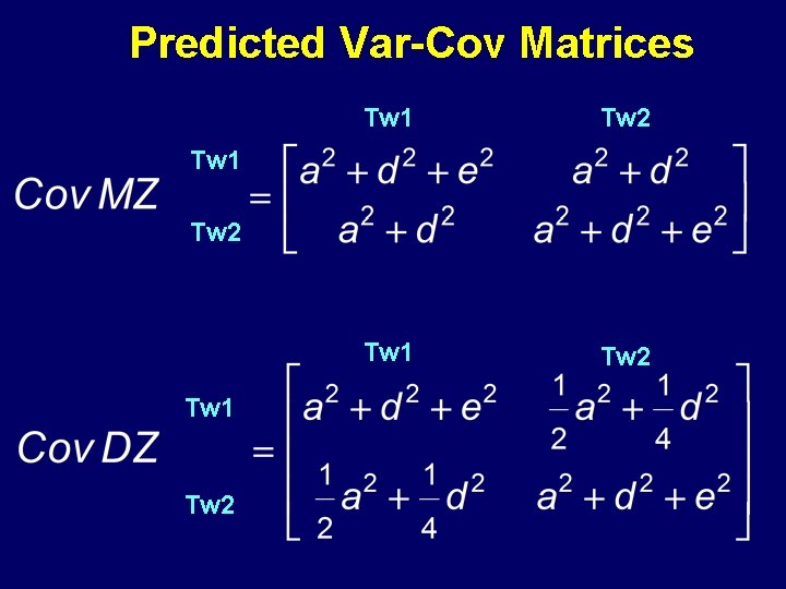 Predicted Var-Cov Matrices Tw 1 Tw 2 