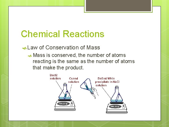 Chemical Reactions Law of Conservation of Mass is conserved, the number of atoms reacting