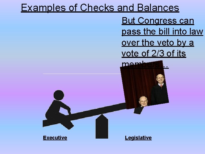 Examples of Checks and Balances But Congress can pass the bill into law over