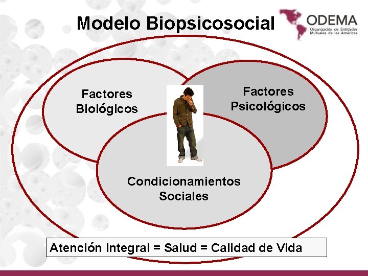Modelo Biopsicosocial Factores Biológicos Factores Psicológicos Condicionamientos Sociales Atención Integral = Salud = Calidad