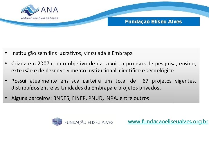 Fundação Eliseu Alves • Instituição sem fins lucrativos, vinculada à Embrapa • Criada em