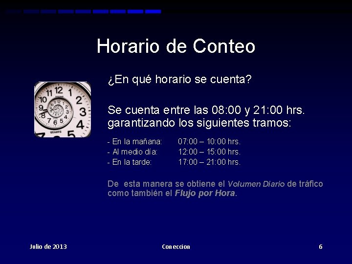 Horario de Conteo ¿En qué horario se cuenta? Se cuenta entre las 08: 00