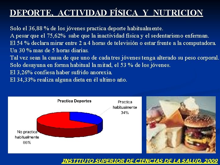 DEPORTE, ACTIVIDAD FÍSICA Y NUTRICION Solo el 36, 88 % de los jóvenes practica