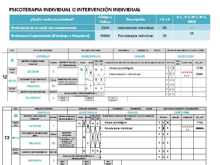 PSICOTERAPIA INDIVIDUAL O INTERVENCIÓN INDIVIDUAL DIA 20 HORA ATC 13 APELLIDO PATERNO APELLIDO MATERNO PSICOTERAPIA INDIVIDUAL O INTERVENCIÓN INDIVIDUAL DIA 20 HORA ATC 13 APELLIDO PATERNO APELLIDO MATERNO
