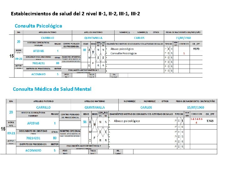 Establecimientos de salud del 2 nivel II-1, II-2, III-1, III-2 Consulta Psicológica Consulta Médica Establecimientos de salud del 2 nivel II-1, II-2, III-1, III-2 Consulta Psicológica Consulta Médica