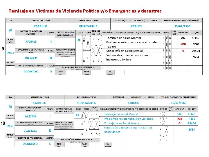 Tamizaje en Víctimas de Violencia Política y/o Emergencias y desastres Tamizaje en Víctimas de Violencia Política y/o Emergencias y desastres