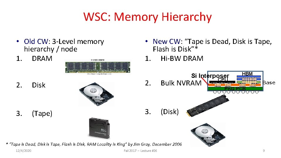 WSC: Memory Hierarchy • Old CW: 3 -Level memory hierarchy / node 1. DRAM