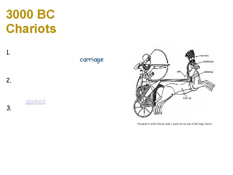 Jayden 3000 BC Chariots 1. The chariot is the earliest and simplest type of
