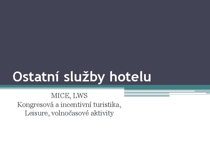 Ostatní služby hotelu MICE, LWS Kongresová a incentivní turistika, Leisure, volnočasové aktivity 