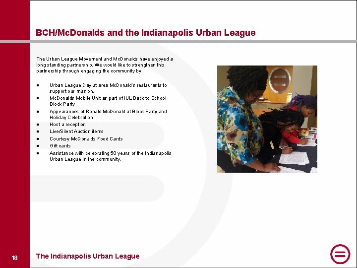 BCH/Mc. Donalds and the Indianapolis Urban League The Urban League Movement and Mc. Donalds