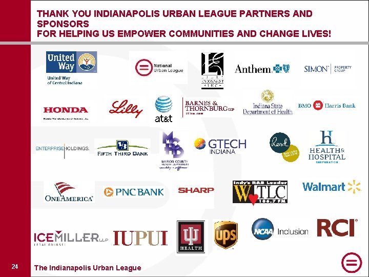 THANK YOU INDIANAPOLIS URBAN LEAGUE PARTNERS AND SPONSORS FOR HELPING US EMPOWER COMMUNITIES AND