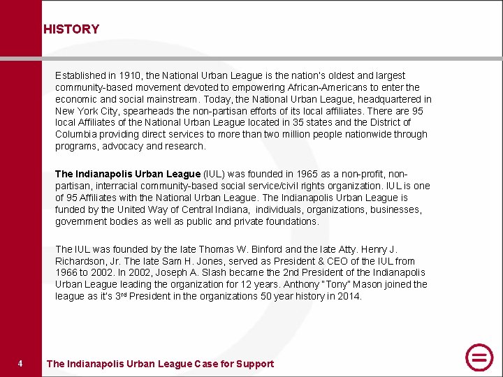 HISTORY Established in 1910, the National Urban League is the nation’s oldest and largest