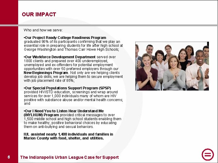 OUR IMPACT Who and how we serve: • Our Project Ready College Readiness Program