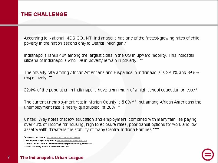 THE CHALLENGE According to National KIDS COUNT, Indianapolis has one of the fastest-growing rates
