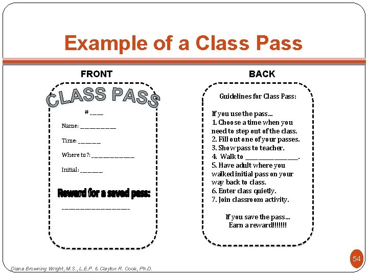 Example of a Class Pass FRONT BACK Guidelines for Class Pass: # ______ Name: