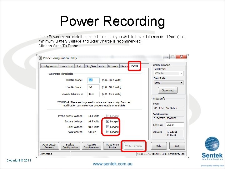 Power Recording In the Power menu, click the check boxes that you wish to