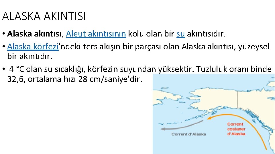 ALASKA AKINTISI • Alaska akıntısı, Aleut akıntısının kolu olan bir su akıntısıdır. • Alaska